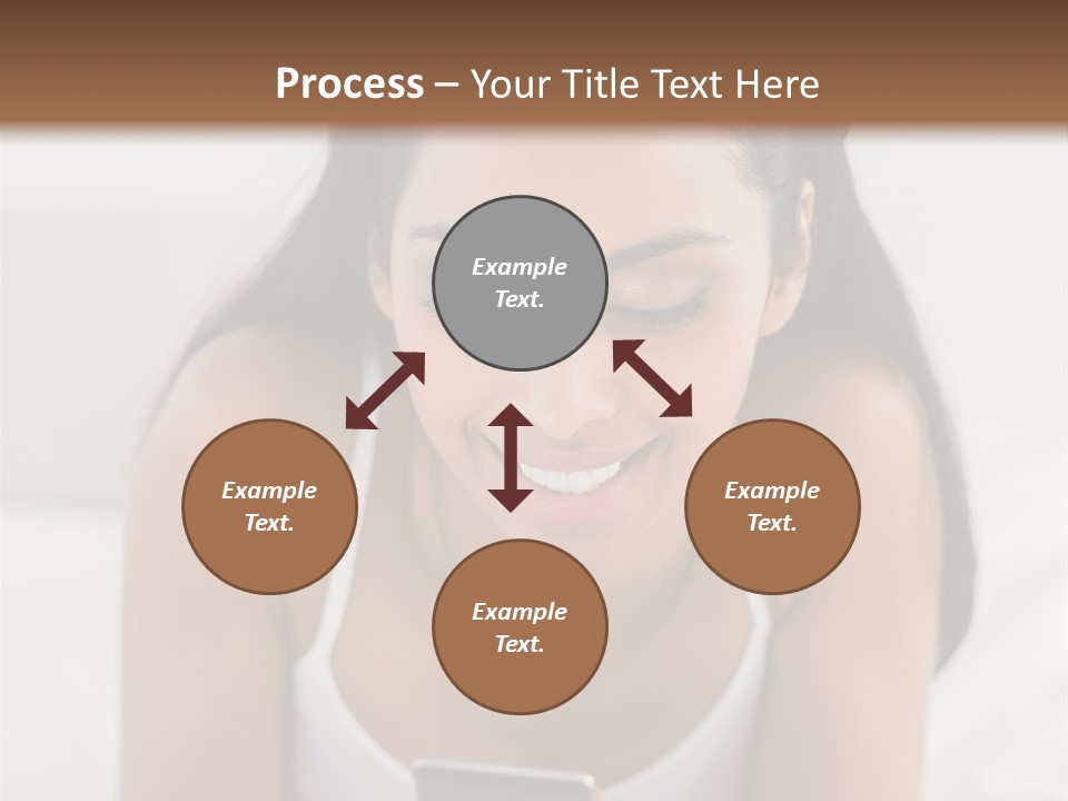 A Woman Laying In Bed Looking At Her Cell Phone PowerPoint Template