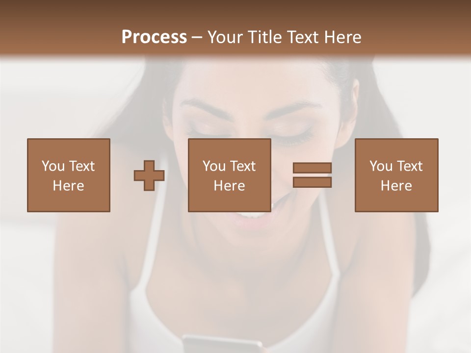 A Woman Laying In Bed Looking At Her Cell Phone PowerPoint Template