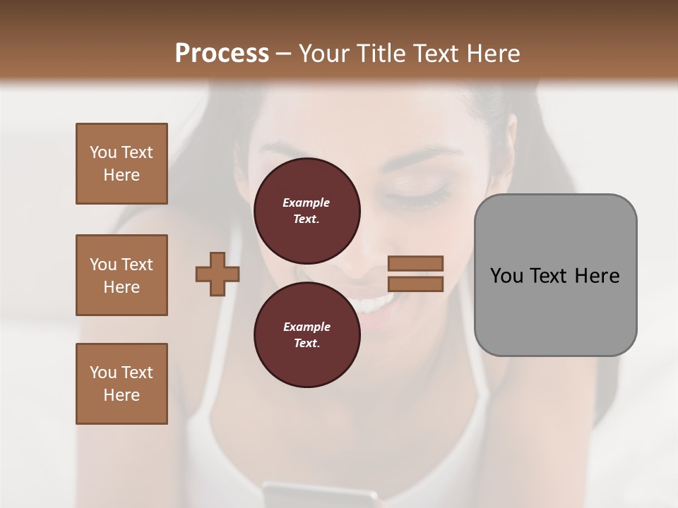 A Woman Laying In Bed Looking At Her Cell Phone PowerPoint Template