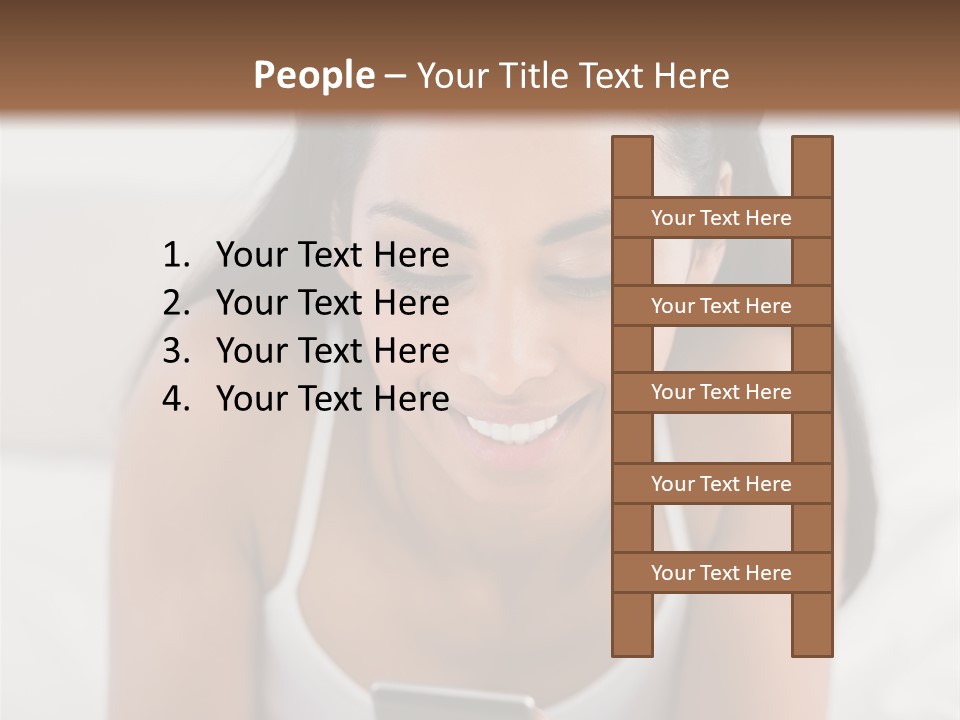 A Woman Laying In Bed Looking At Her Cell Phone PowerPoint Template