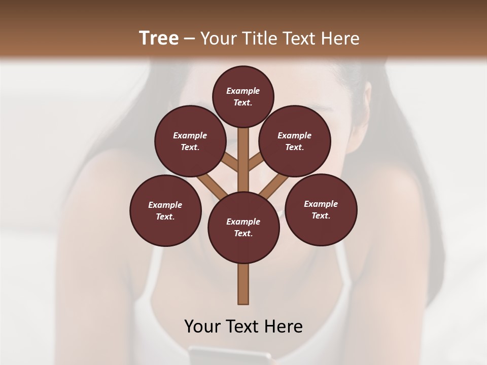 A Woman Laying In Bed Looking At Her Cell Phone PowerPoint Template