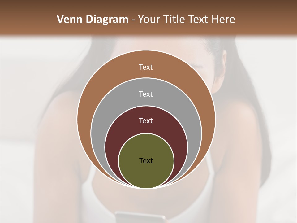 A Woman Laying In Bed Looking At Her Cell Phone PowerPoint Template