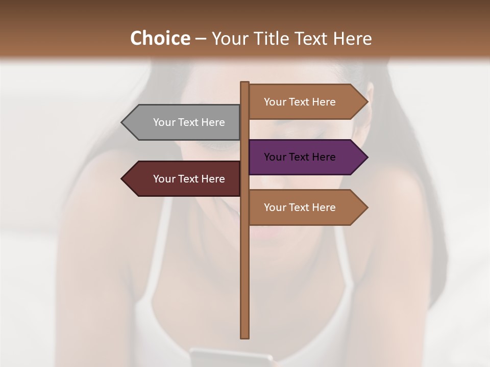 A Woman Laying In Bed Looking At Her Cell Phone PowerPoint Template