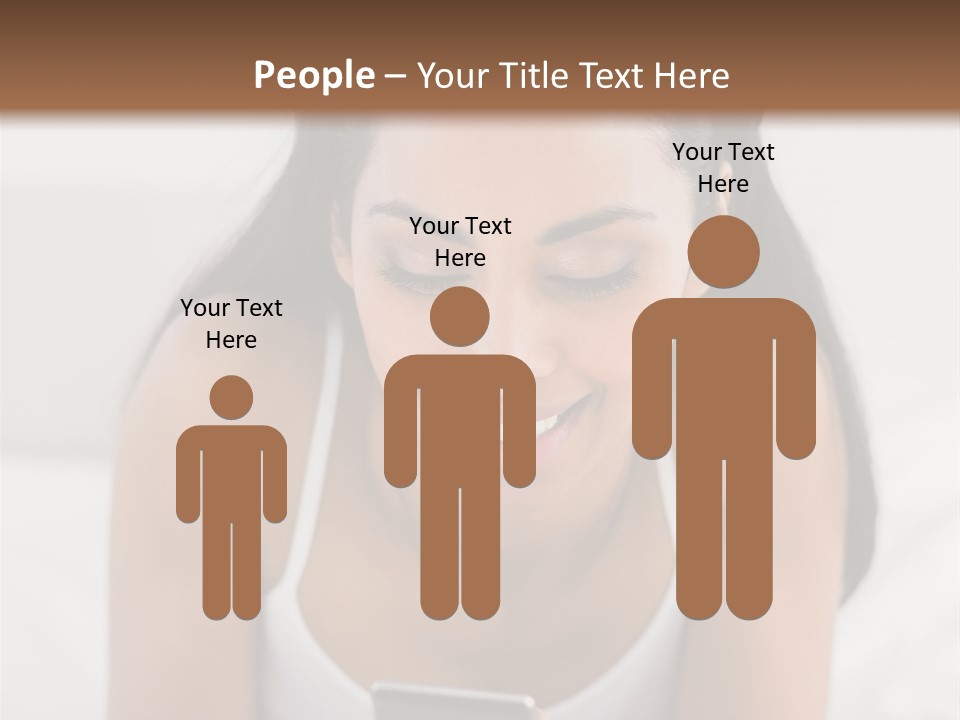 A Woman Laying In Bed Looking At Her Cell Phone PowerPoint Template