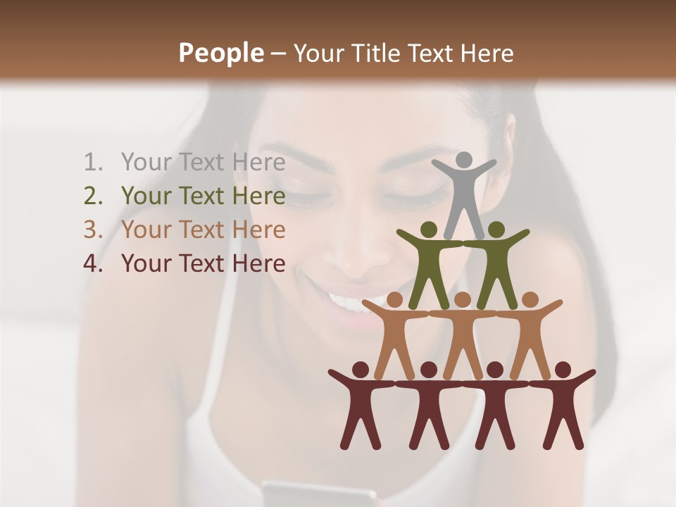 A Woman Laying In Bed Looking At Her Cell Phone PowerPoint Template