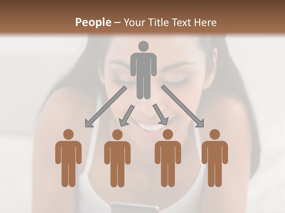 A Woman Laying In Bed Looking At Her Cell Phone PowerPoint Template