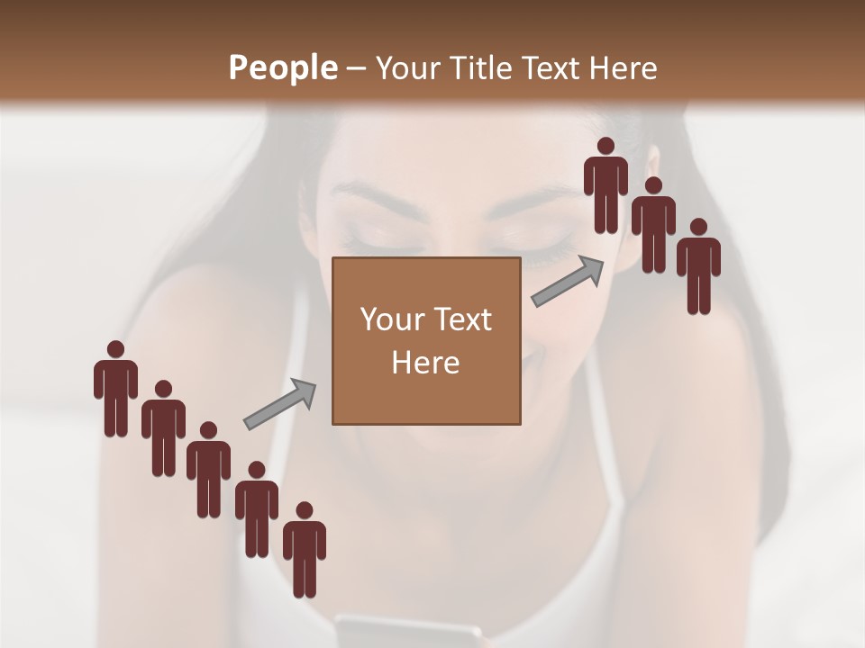 A Woman Laying In Bed Looking At Her Cell Phone PowerPoint Template