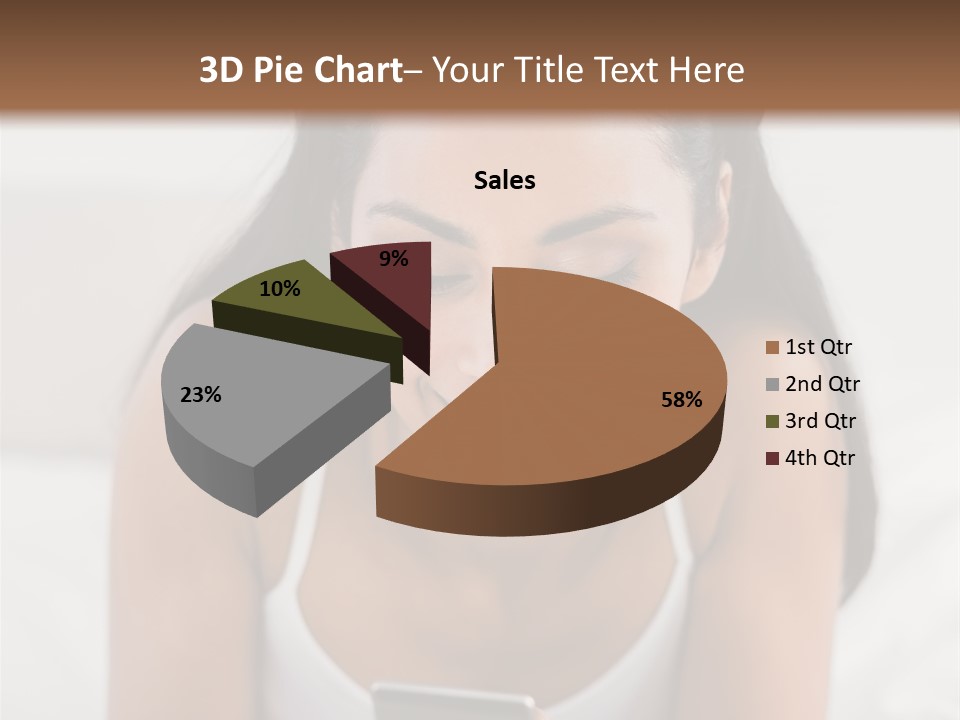 A Woman Laying In Bed Looking At Her Cell Phone PowerPoint Template