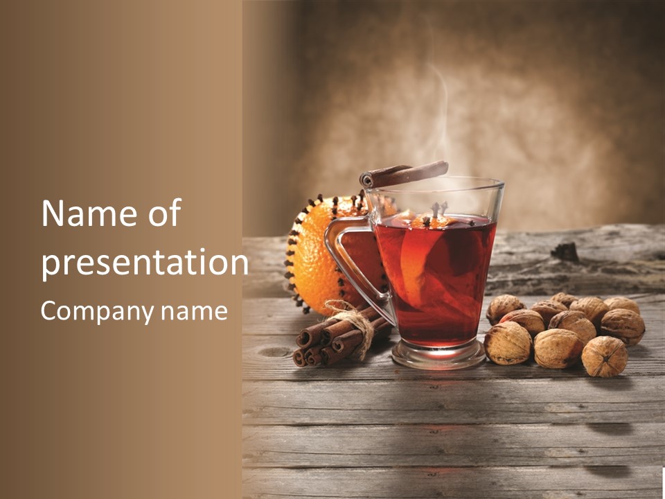 A Cup Of Tea With Cinnamons On A Wooden Table PowerPoint Template