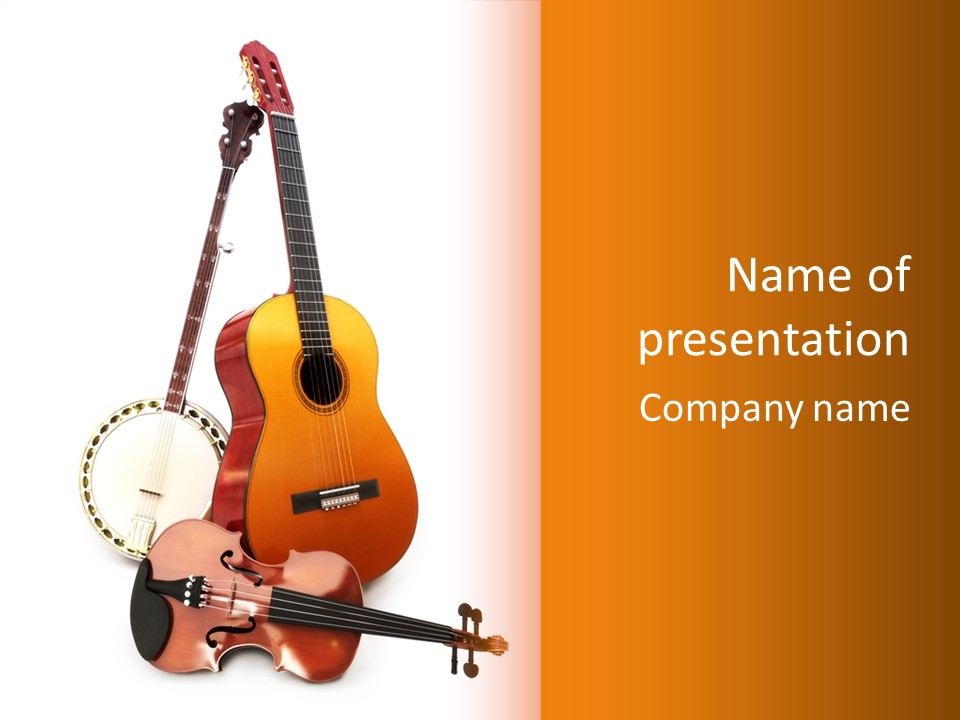 A Guitar And A Mandolin On A White And Orange Background PowerPoint Template