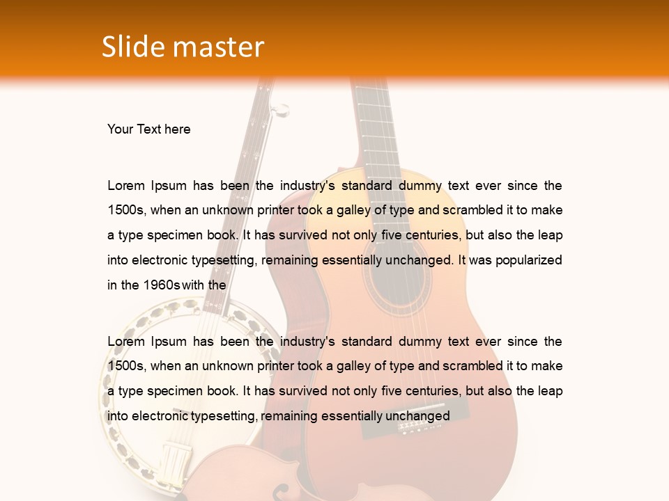 A Guitar And A Mandolin On A White And Orange Background PowerPoint Template
