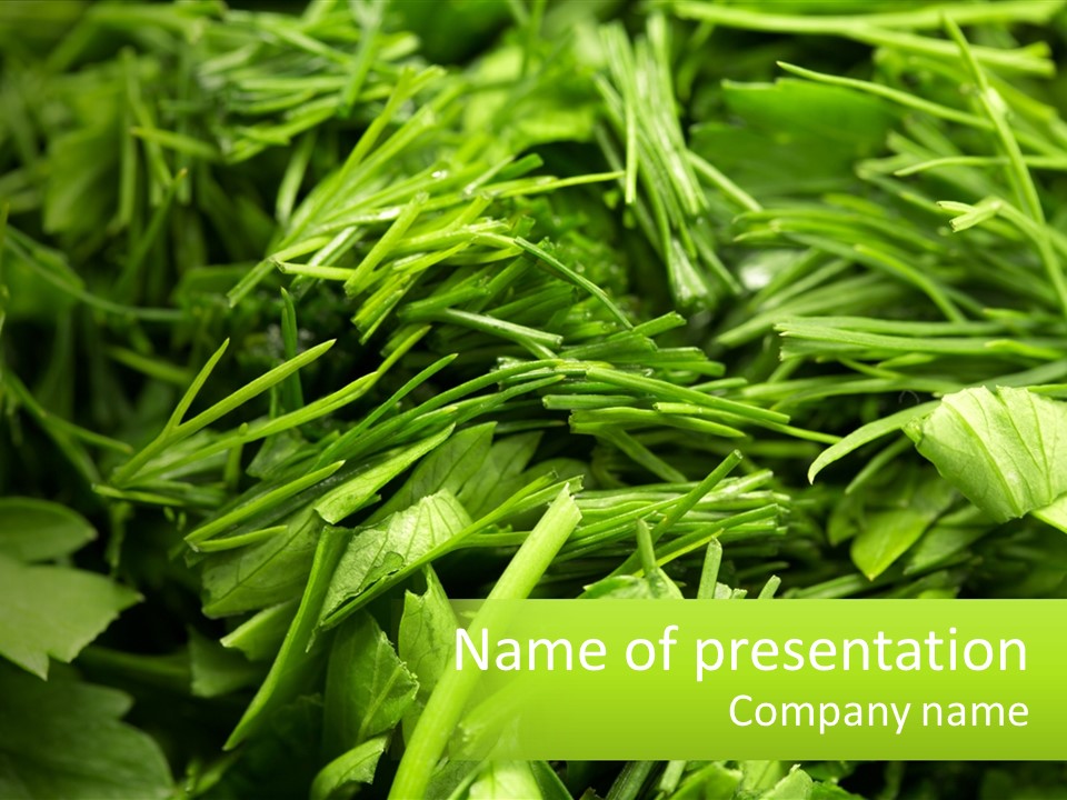 A Pile Of Green Leaves With The Words Name Of Presentation PowerPoint Template