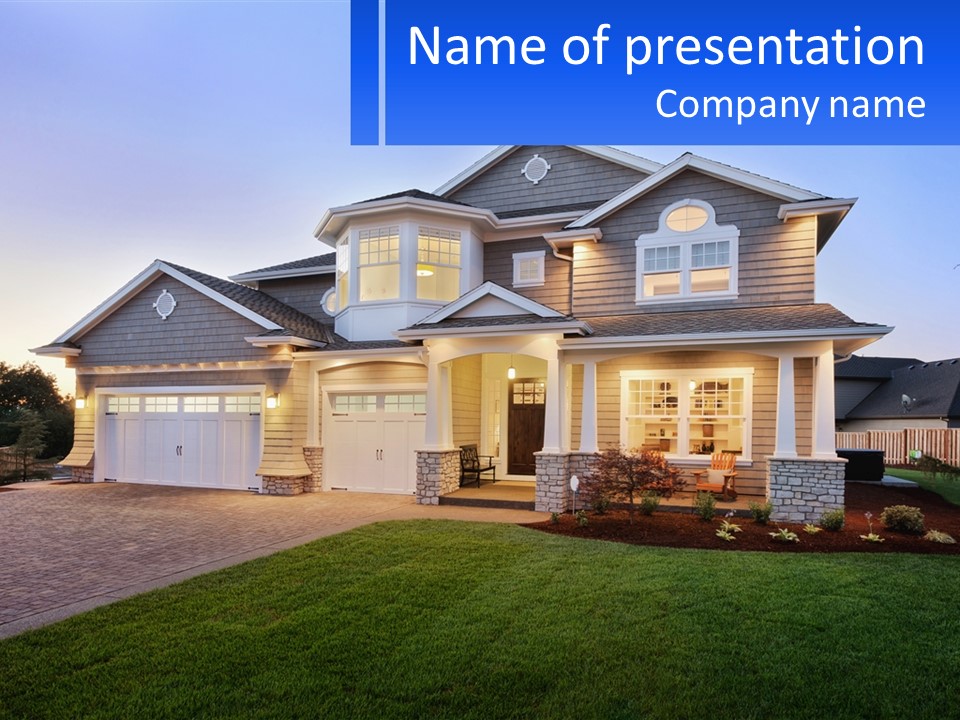 A Large House With A Lot Of Windows And A Lot Of Grass PowerPoint Template