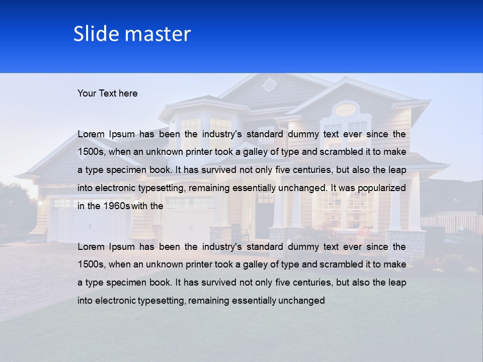 A Large House With A Lot Of Windows And A Lot Of Grass PowerPoint Template