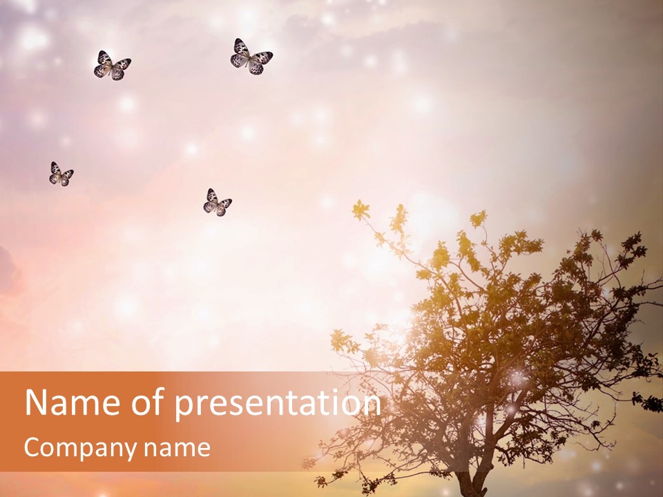 A Group Of Butterflies Flying Over A Tree PowerPoint Template