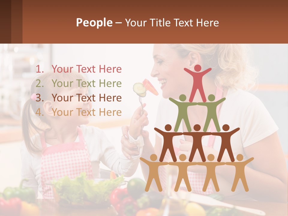 A Woman And A Little Girl Eating Vegetables PowerPoint Template