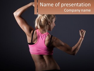 A Woman In A Pink Sports Bra Top Flexing Her Muscles PowerPoint Template