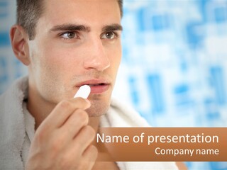 A Man Brushing His Teeth With A Toothbrush PowerPoint Template