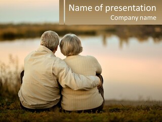 A Couple Of People Sitting Next To Each Other PowerPoint Template