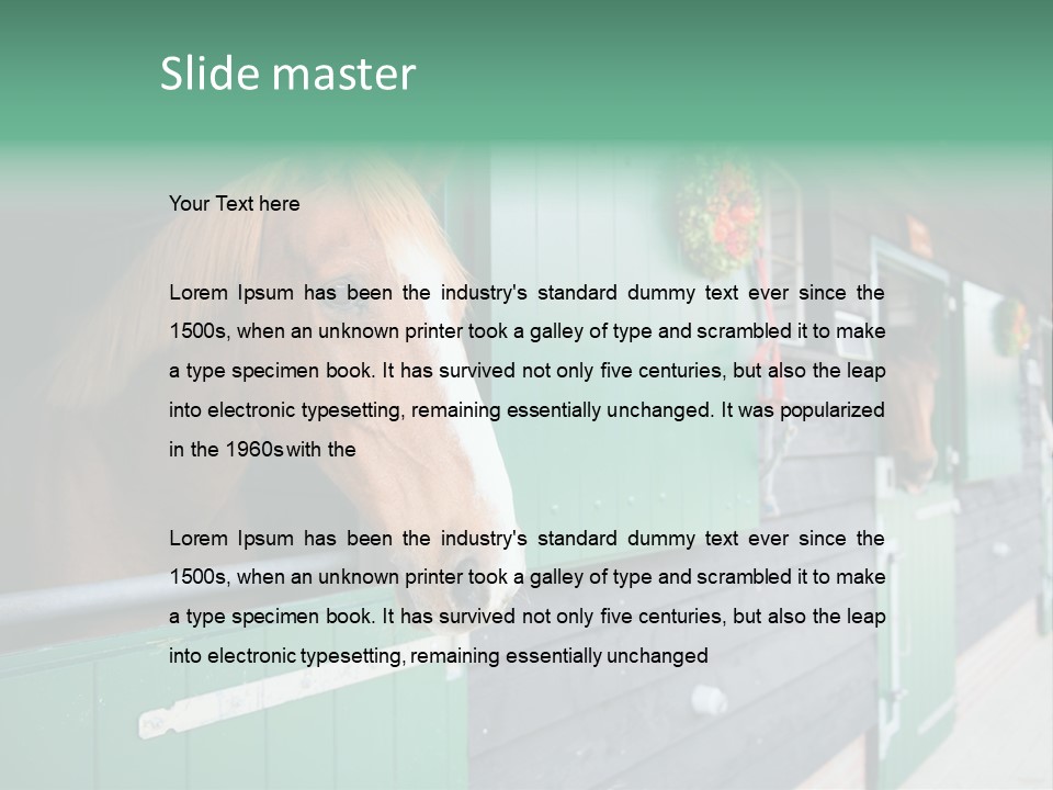 A Brown Horse Standing Next To A Green Door PowerPoint Template