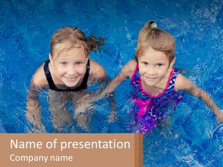 Two Children In A Swimming Pool Powerpoint Template PowerPoint Template