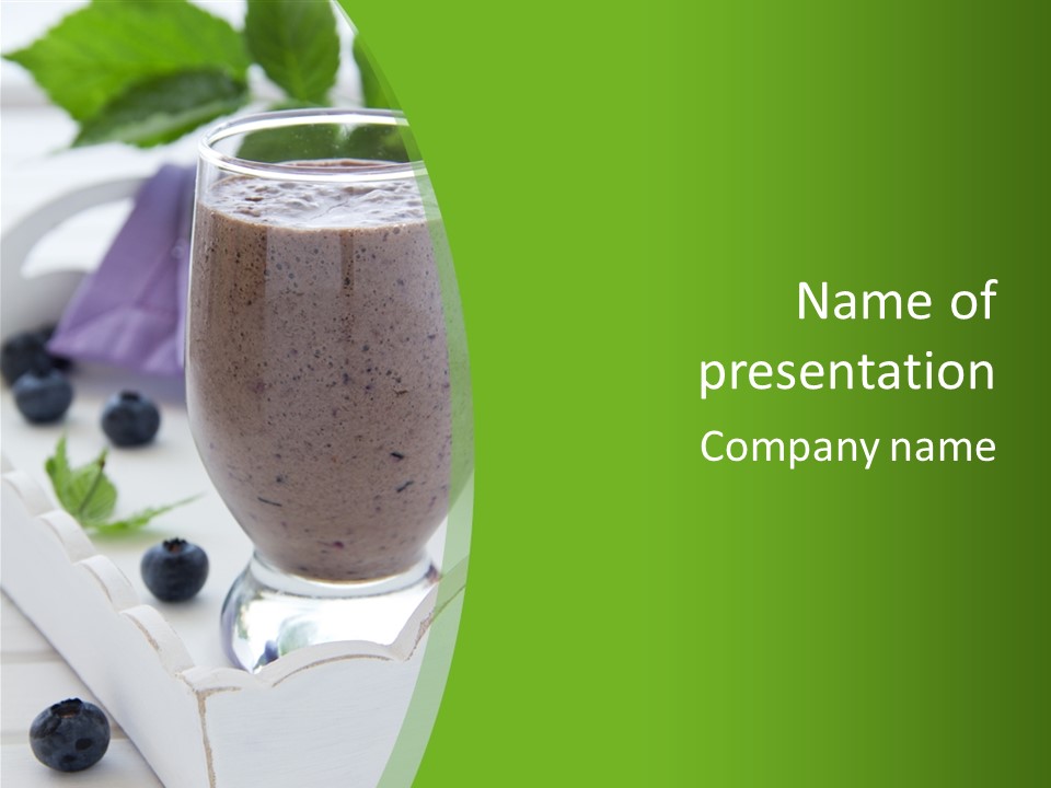 A Glass Filled With A Smoothie Next To Blueberries PowerPoint Template