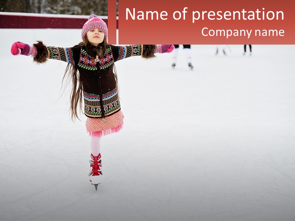 A Young Girl Is Skating On The Ice PowerPoint Template