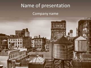 A Black And White Photo Of A City Skyline PowerPoint Template