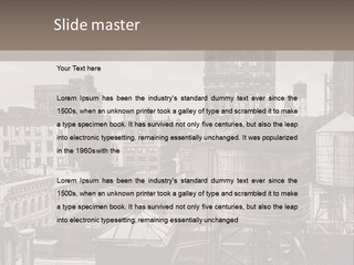 A Black And White Photo Of A City Skyline PowerPoint Template