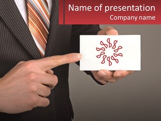 A Man In A Suit Pointing At A Business Card PowerPoint Template