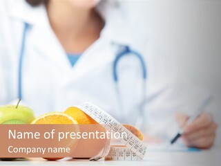A Doctor Writing On A Piece Of Paper Next To Fruit PowerPoint Template