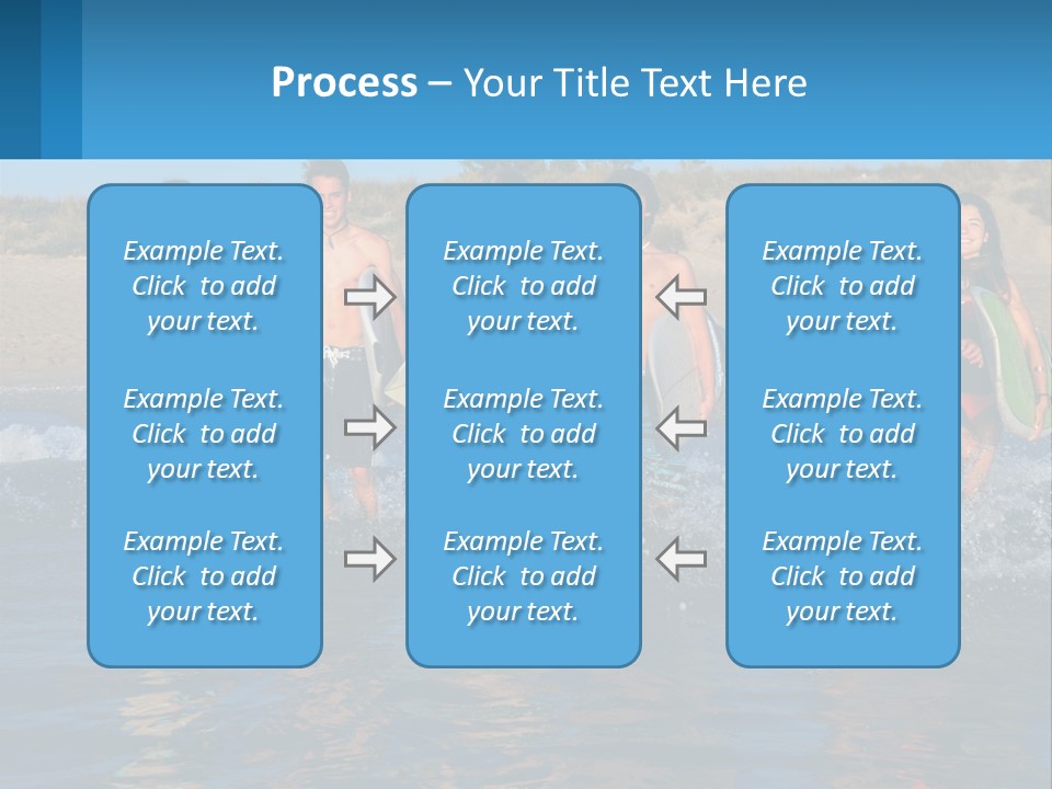 A Group Of People Walking Into The Water With Surfboards PowerPoint Template