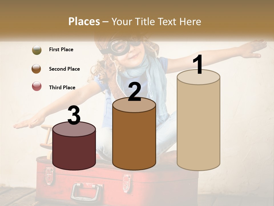 A Little Girl Sitting On Top Of A Red Suitcase PowerPoint Template