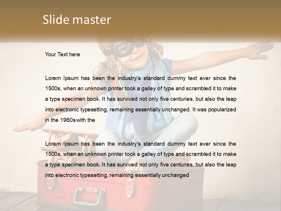 A Little Girl Sitting On Top Of A Red Suitcase PowerPoint Template