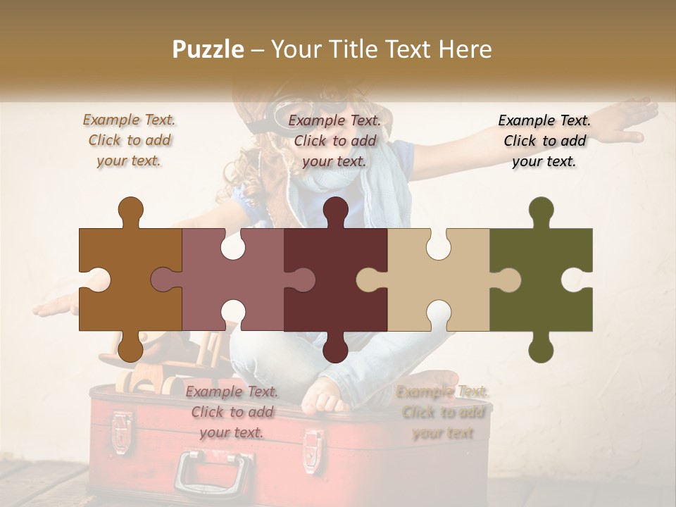 A Little Girl Sitting On Top Of A Red Suitcase PowerPoint Template