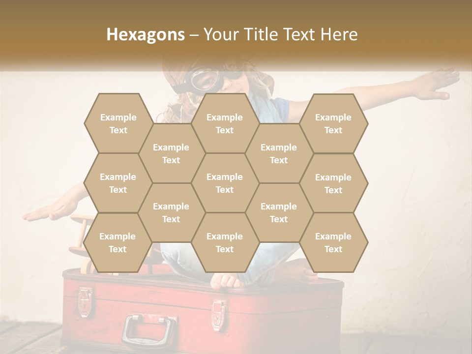 A Little Girl Sitting On Top Of A Red Suitcase PowerPoint Template