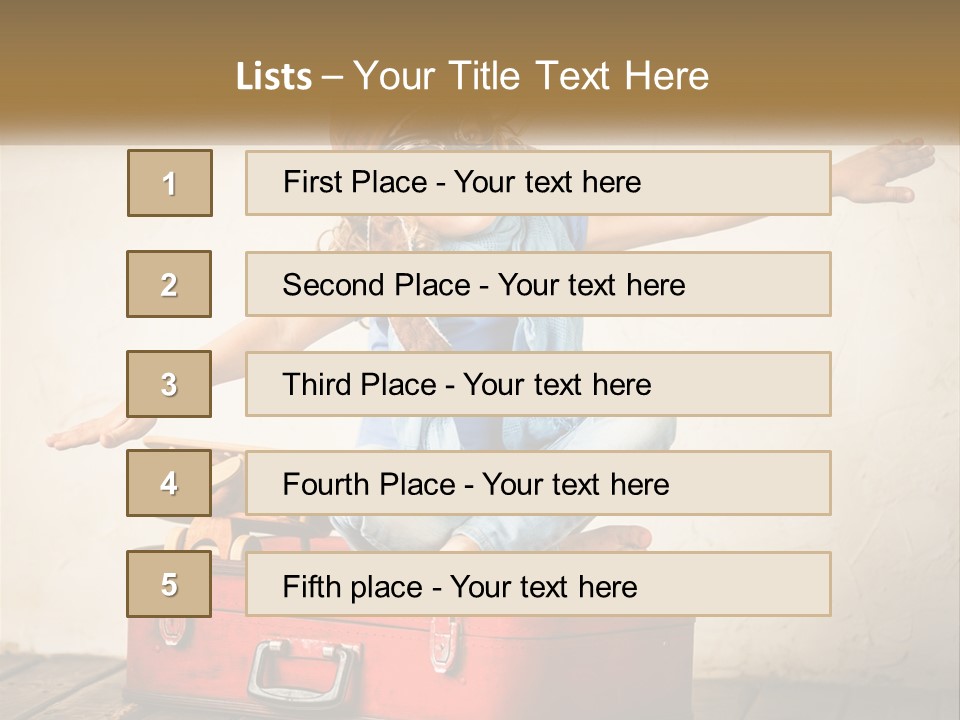A Little Girl Sitting On Top Of A Red Suitcase PowerPoint Template