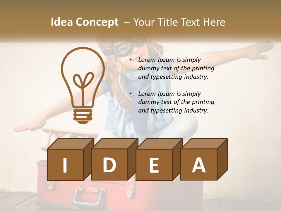 A Little Girl Sitting On Top Of A Red Suitcase PowerPoint Template