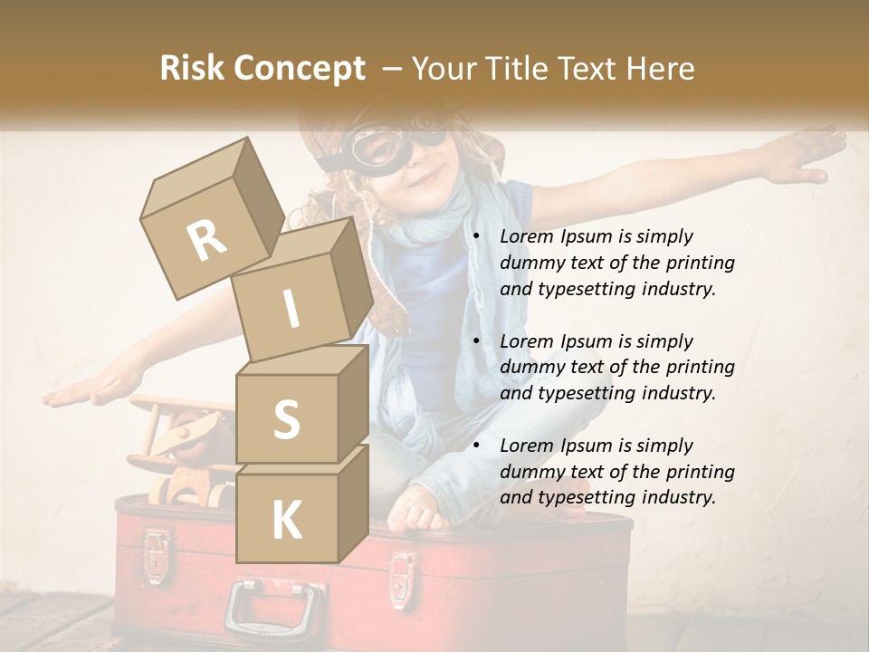 A Little Girl Sitting On Top Of A Red Suitcase PowerPoint Template