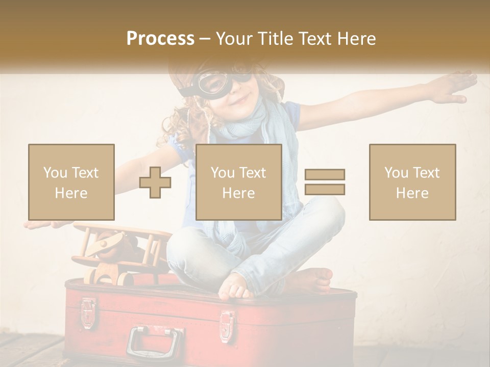 A Little Girl Sitting On Top Of A Red Suitcase PowerPoint Template