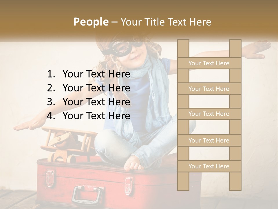 A Little Girl Sitting On Top Of A Red Suitcase PowerPoint Template