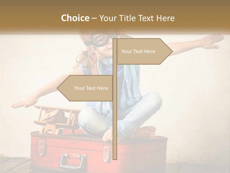 A Little Girl Sitting On Top Of A Red Suitcase PowerPoint Template