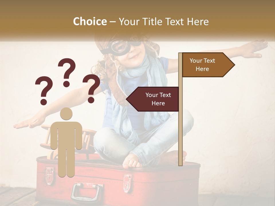 A Little Girl Sitting On Top Of A Red Suitcase PowerPoint Template