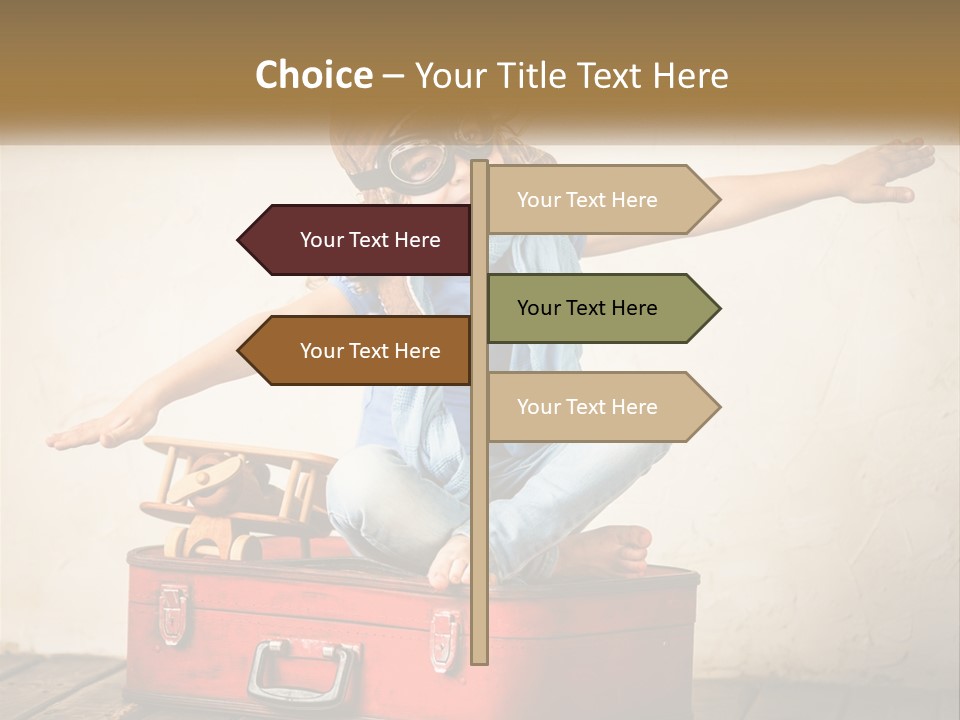 A Little Girl Sitting On Top Of A Red Suitcase PowerPoint Template