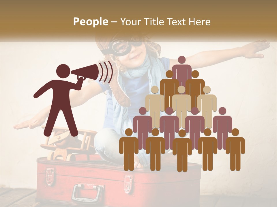 A Little Girl Sitting On Top Of A Red Suitcase PowerPoint Template