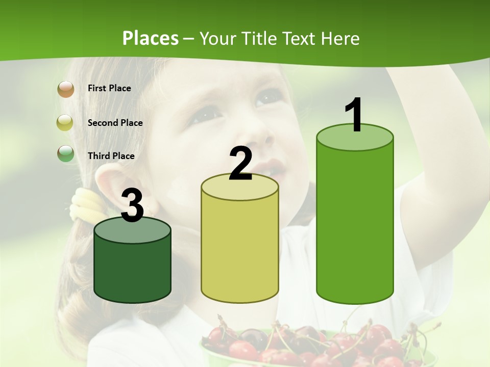 A Little Girl Holding A Green Bucket Full Of Cherries PowerPoint Template