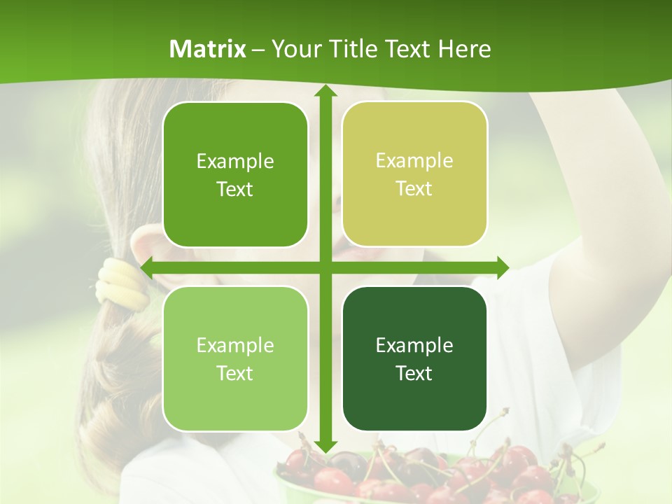 A Little Girl Holding A Green Bucket Full Of Cherries PowerPoint Template