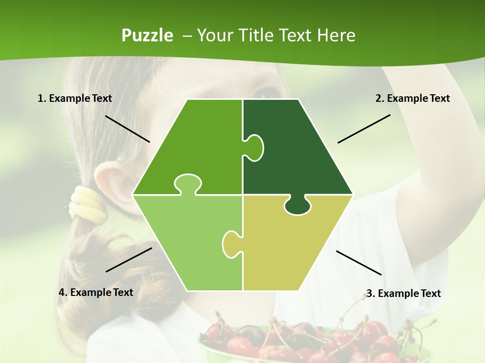 A Little Girl Holding A Green Bucket Full Of Cherries PowerPoint Template