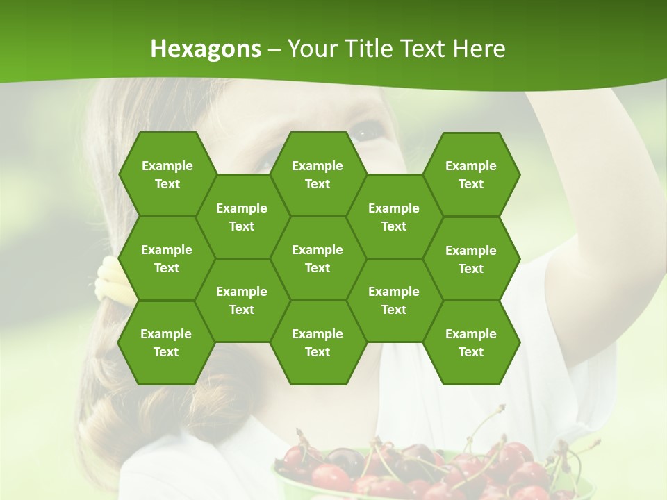 A Little Girl Holding A Green Bucket Full Of Cherries PowerPoint Template