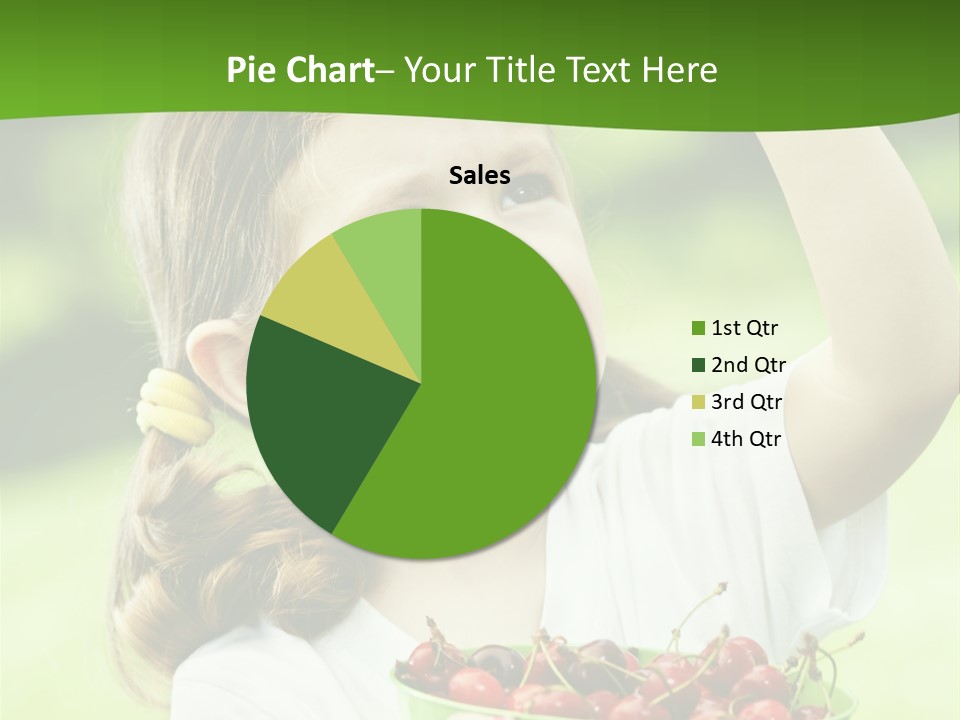 A Little Girl Holding A Green Bucket Full Of Cherries PowerPoint Template